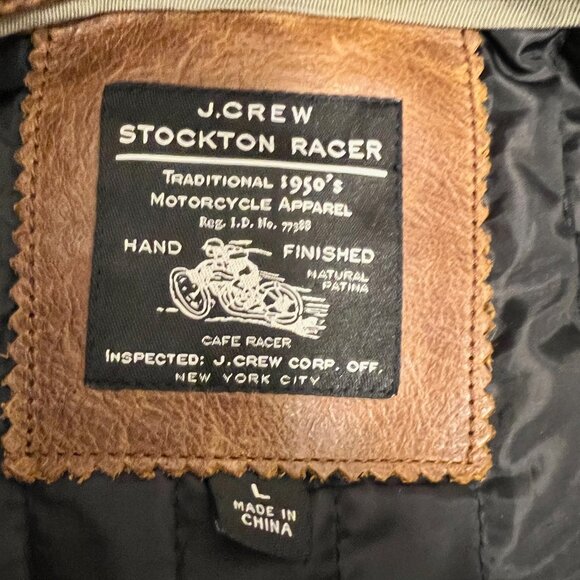 J.Crew “Stockton Racer” Leather Jacket (Brown), L – Like New - Picture 2 of 3